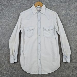 Georges Marciano‎ Guess Women's Pearl Snap Size 2 Shirt Light Blue YELLOWING